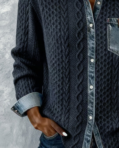 Langermet skjorte med denim-lappeteppe