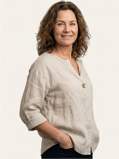 Gabriela | Topp med V-hals i lin og bomull