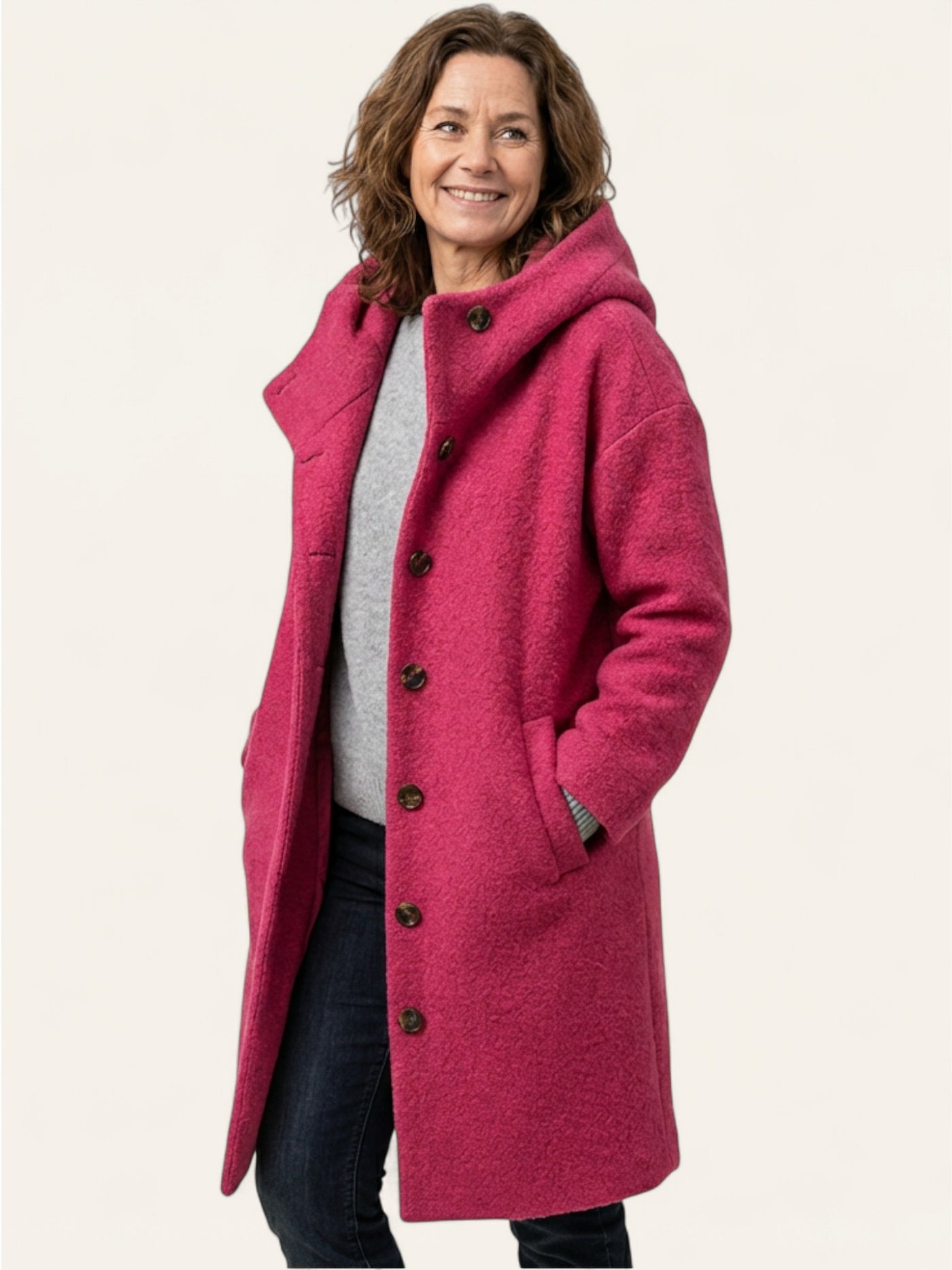 Koselig lang frakk med knapper