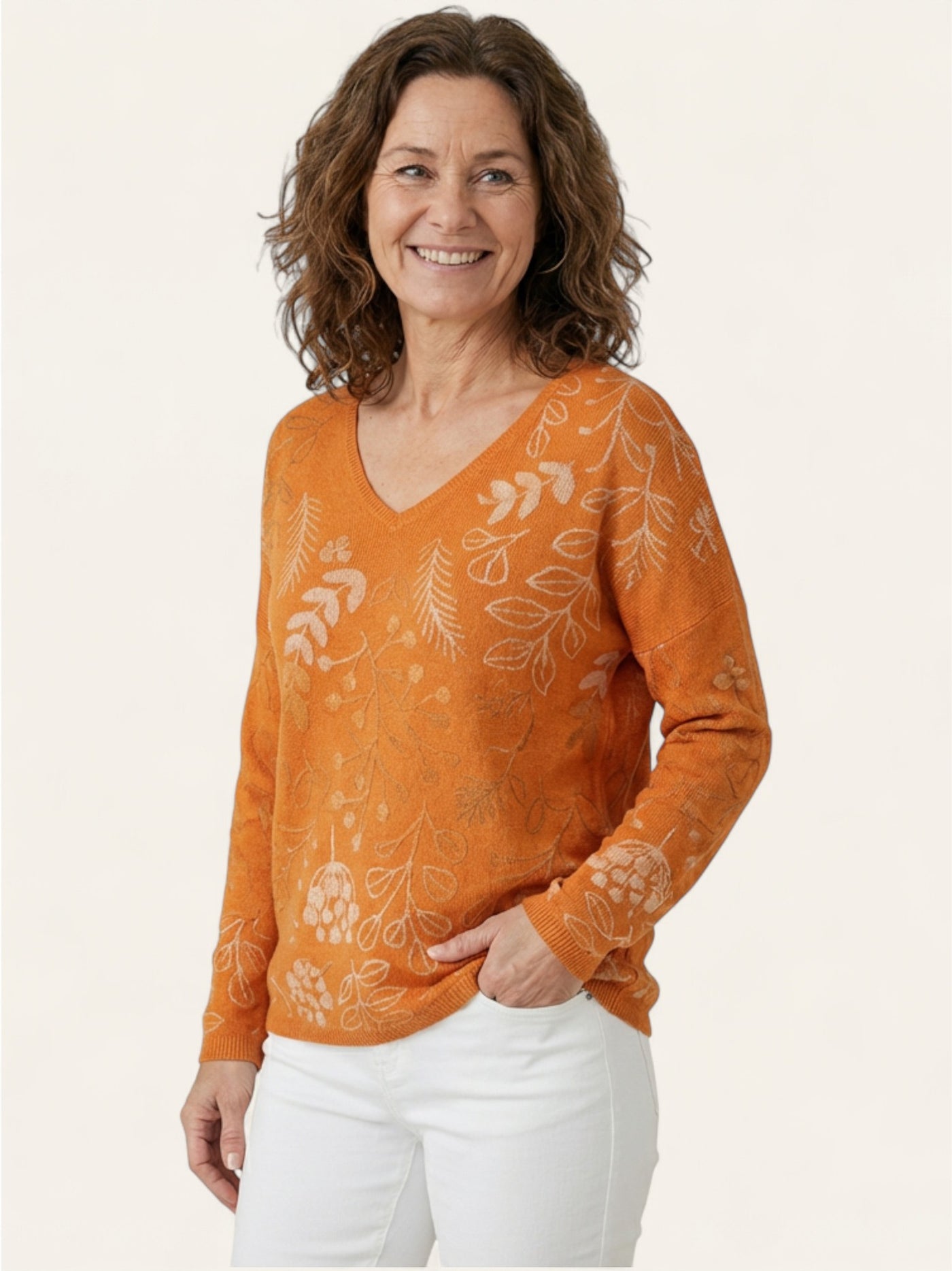 Mirelle | Genser i bomullsblanding med bladmønster