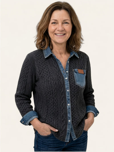 Langermet skjorte med denim-lappeteppe