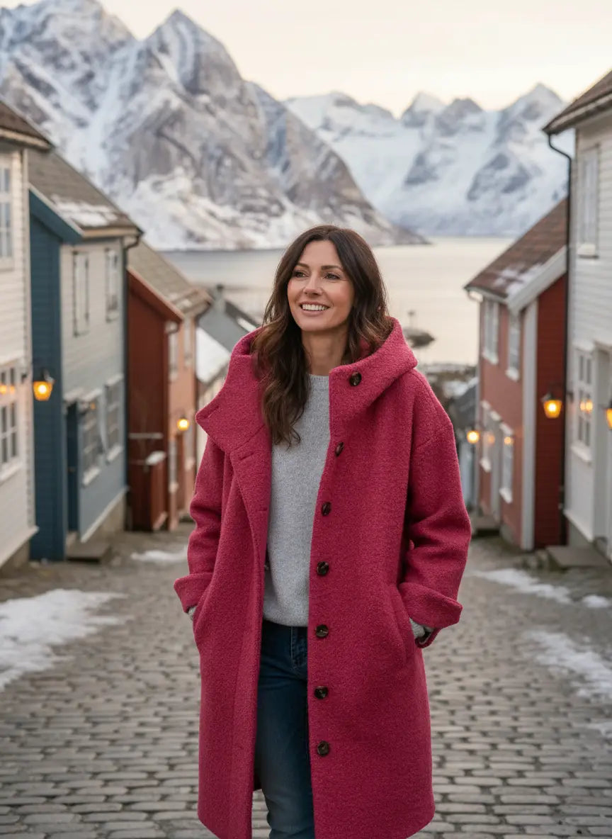 Koselig lang frakk med knapper