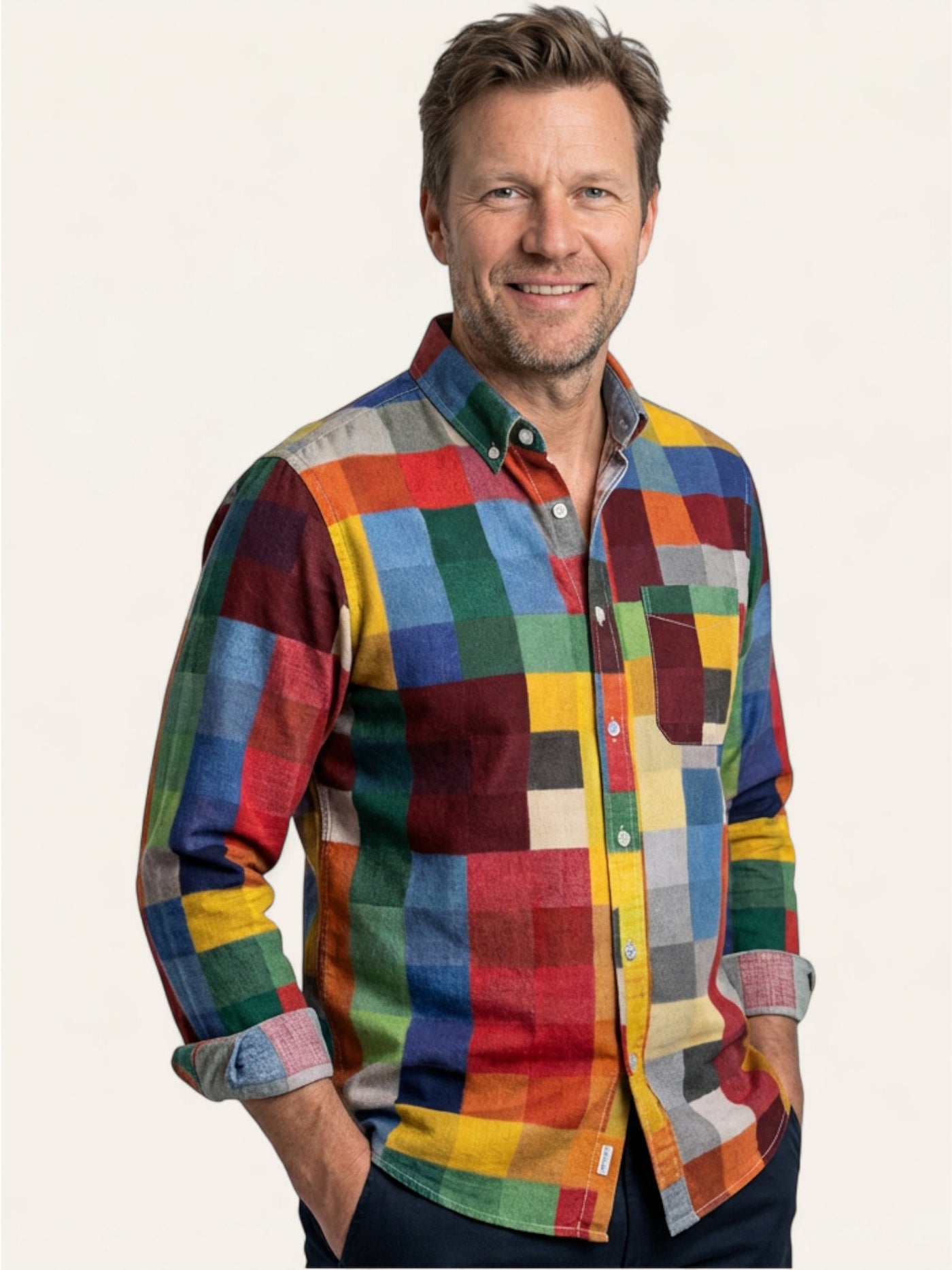 Viktor | Vintage skjorte med lange ermer og regnbue-mønster