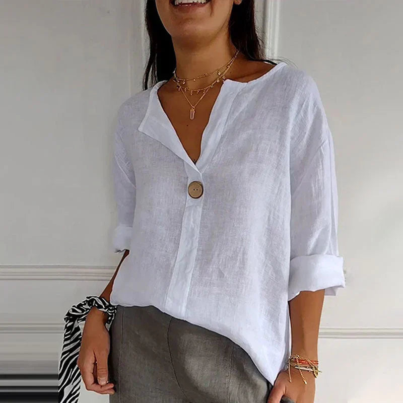 Gabriela | Topp med V-hals i lin og bomull